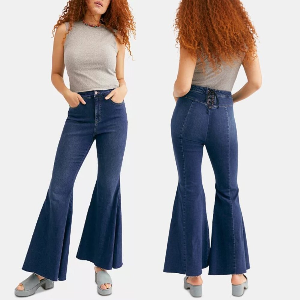 FREE PEOPLE We The Free CRVY Ma Cherie Bell Bottom Jean | 28 | super flare denim - Picture 1 of 12